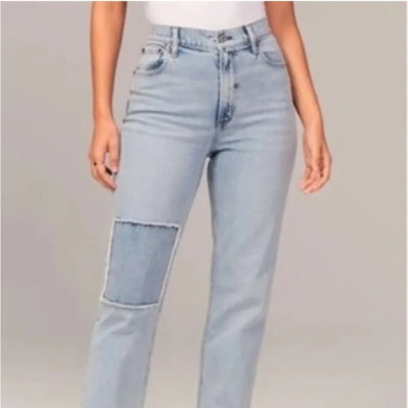 Abercrombie Ankle Straight Ultra High Rise Curve Love Jeans Patch Size 25 0 Long - Picture 2 of 8